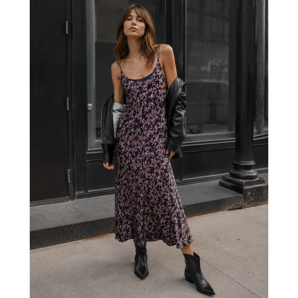 rag & bone Eva Floral Silk Midi Slip Dress‎ Size 12 Luxury Spring Date Night